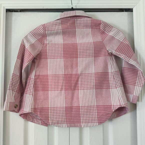 Little Lass Girls Pink Plaid Button Front Shirt Jacket Shacket Size 5 - Picture 2 of 5